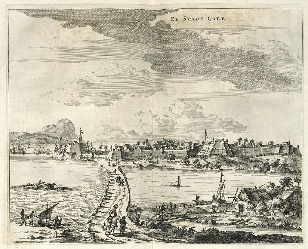 Galle Fort Dutch colonial history — 17th century engraving De Stadt Gale
